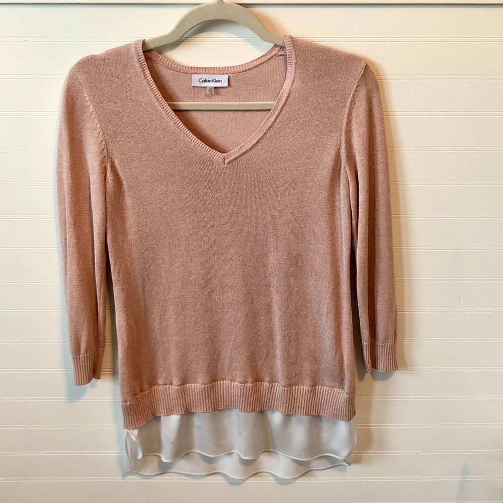 Calvin Klein Pink Metallic Layered Sleeve Sweater